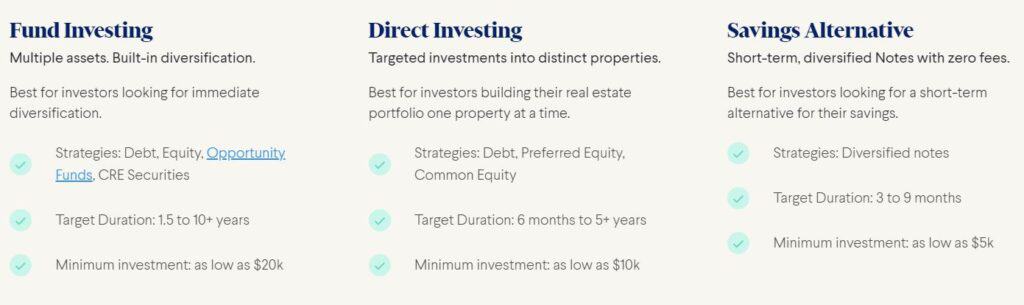 A list of investment offerings from EquityMultiple.