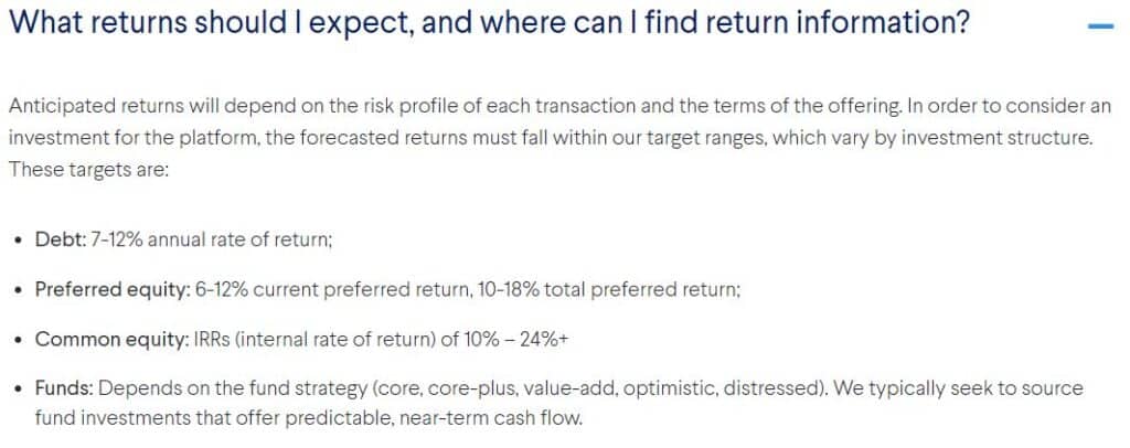 The returns offered through investing in EquityMultiple offerings.  Ranging from 6-24+%.