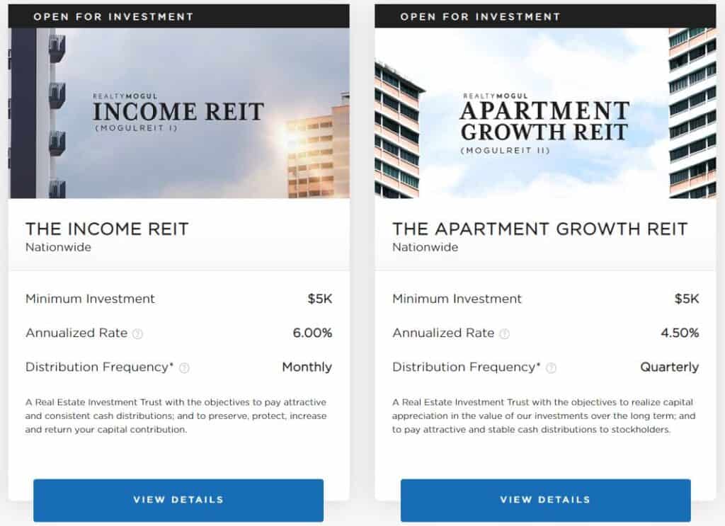 Two REIT offerings from RealtyMogul.  Income and Apartment Growth REITs.
